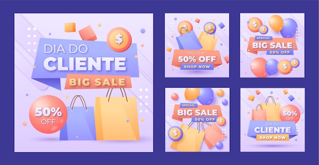 Gradient dia do cliente colección de publicaciones de instagram