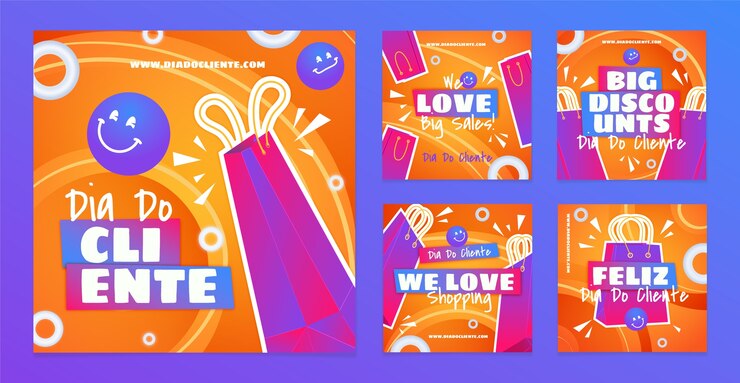 Vector gratuito gradient dia do cliente colección de publicaciones de venta de instagram