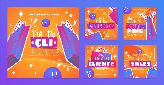 Gradient dia do cliente colección de publicaciones de venta de instagram