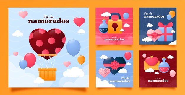 Gradient dia dos namorados colección de publicaciones de instagram