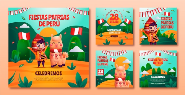 Vector gratuito gradient fiestas patrias peru colección de publicaciones de instagram