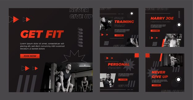 Gradient gym training y ejercicio colección de publicaciones de instagram