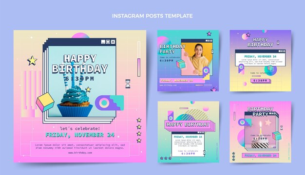 Gradient retro vaporwave cumpleaños instagram posts