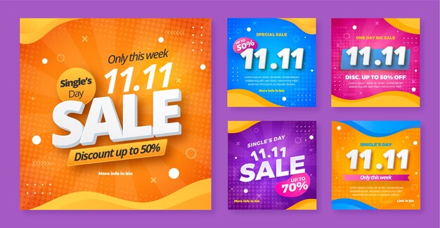 Gradiente 11.11 día de solteros día de compras colección de publicaciones de instagram