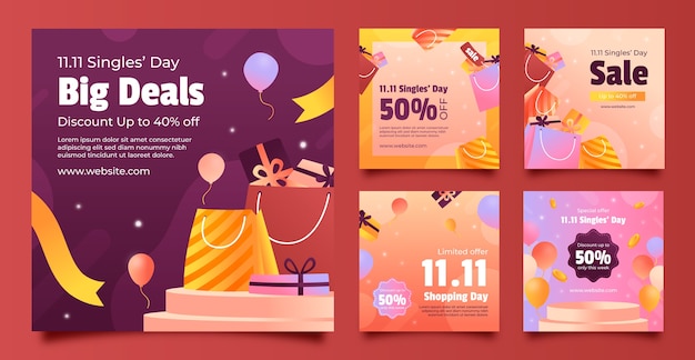 Gradiente 11.11 día de solteros día de compras colección de publicaciones de instagram