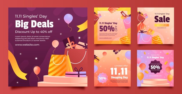 Gradiente 11.11 día de solteros día de compras colección de publicaciones de instagram