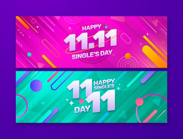 Vector gratuito gradiente 11.11 día de solteros día de compras conjunto de banners de venta horizontal