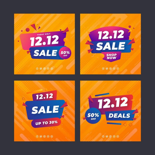 Gradiente 12.12 venta colección de publicaciones en redes sociales.
