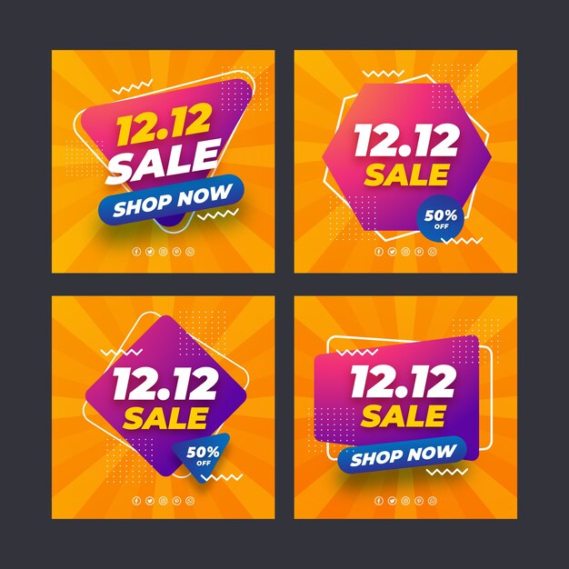 Gradiente 12.12 venta colección de publicaciones en redes sociales.