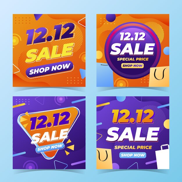 Gradiente 12.12 venta colección de publicaciones en redes sociales.