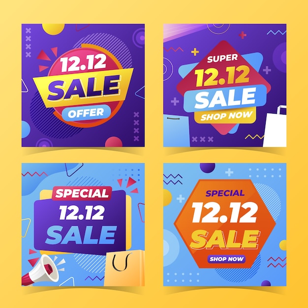 Gradiente 12.12 venta colección de publicaciones en redes sociales.