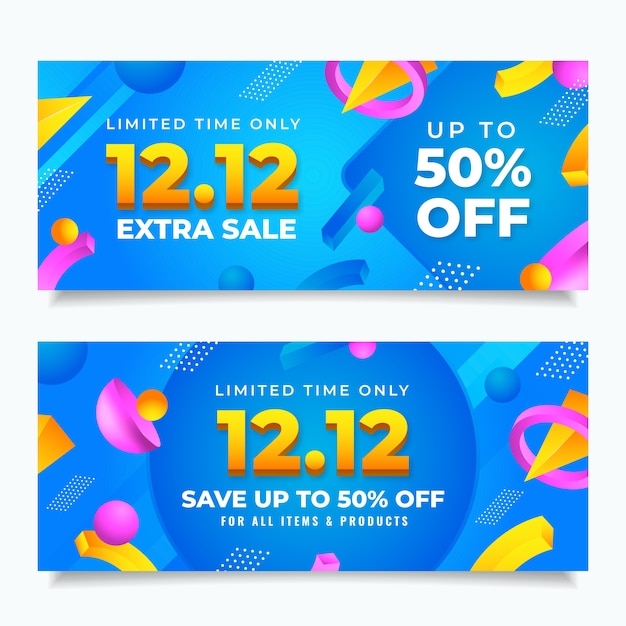 Gradiente 12.12 venta conjunto de banners horizontales.