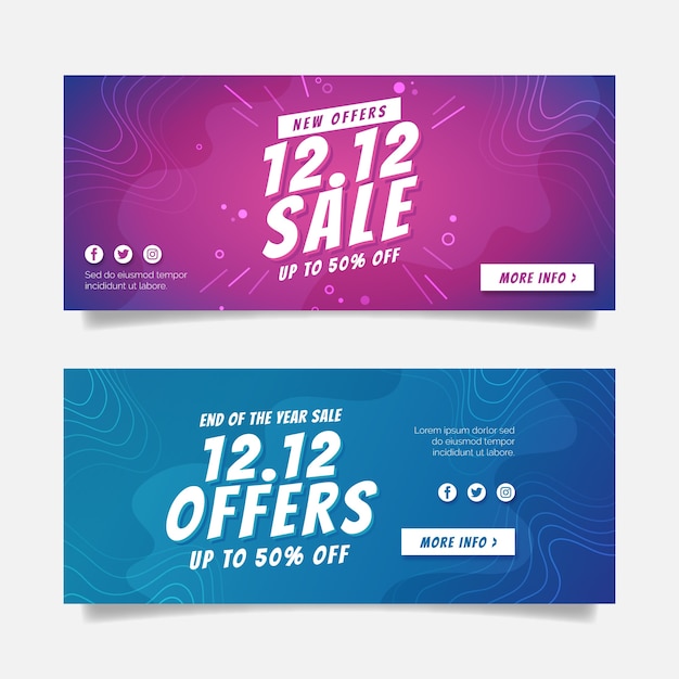 Vector gratuito gradiente 12.12 venta conjunto de banners horizontales.