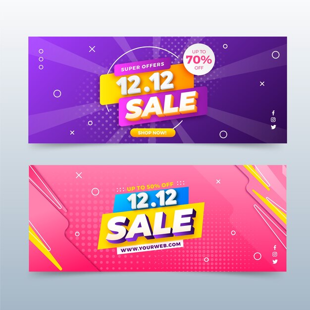 Gradiente 12.12 venta conjunto de banners horizontales.