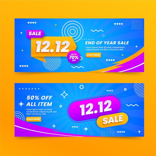 Vector gratuito gradiente 12.12 venta conjunto de banners horizontales.