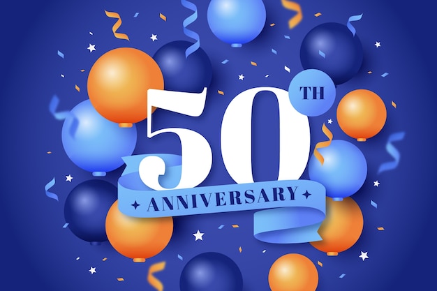 Vector gratuito gradiente 50 aniversario o tarjeta de cumpleaños.