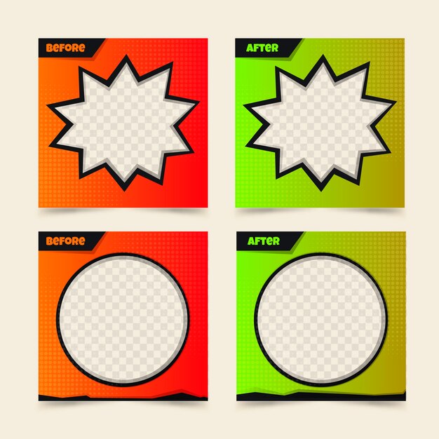 Gradiente antes y después de la colección de publicaciones de instagram.