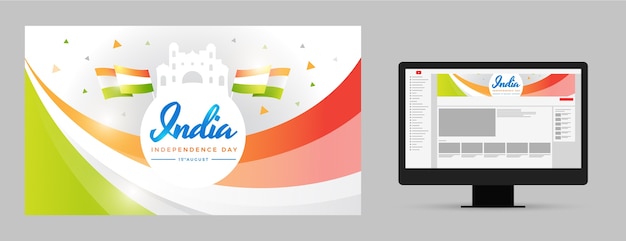 Vector gratuito gradiente de arte del canal de youtube del día de la independencia de la india