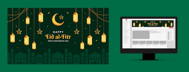 Vector gratuito gradiente de arte del canal de youtube de eid al-fitr