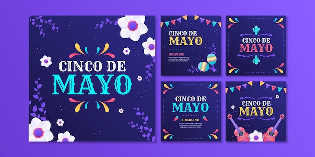 Vector gratuito gradiente cinco de mayo colección de publicaciones de instagram