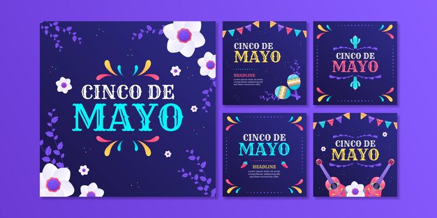 Gradiente cinco de mayo colección de publicaciones de instagram