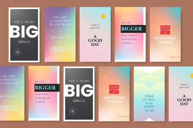 Gradiente citas inspiradoras paquete de historias de instagram