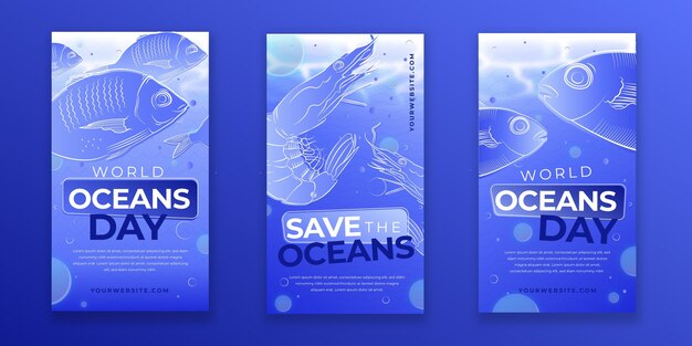 Gradiente colección de historias de instagram del día mundial de los océanos