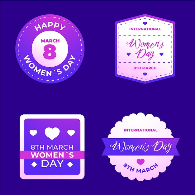 Vector gratuito gradiente colección de insignias del día internacional de la mujer.