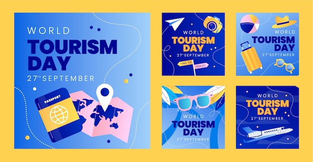 Vector gratuito gradiente colección de publicaciones de instagram celebración del día mundial del turismo