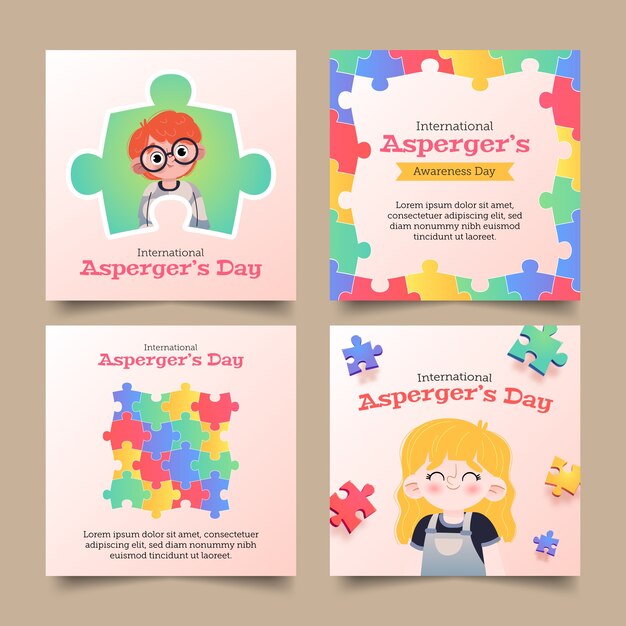 Gradiente colección de publicaciones de instagram del día internacional de asperger