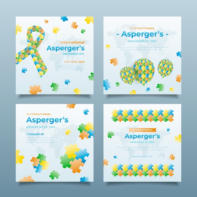 Gradiente colección de publicaciones de instagram del día internacional de asperger