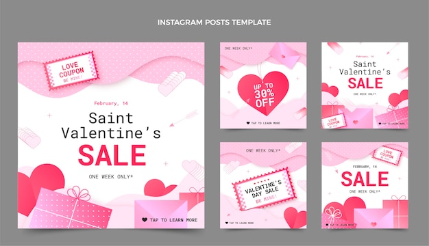 Gradiente colección de publicaciones de instagram del día de san valentín