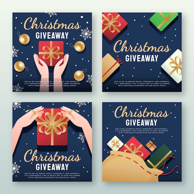 Vector gratuito gradiente colección de publicaciones de instagram de sorteo de navidad