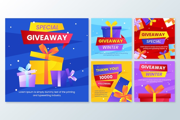 Vector gratuito gradiente colección de publicaciones de instagram de sorteo de navidad