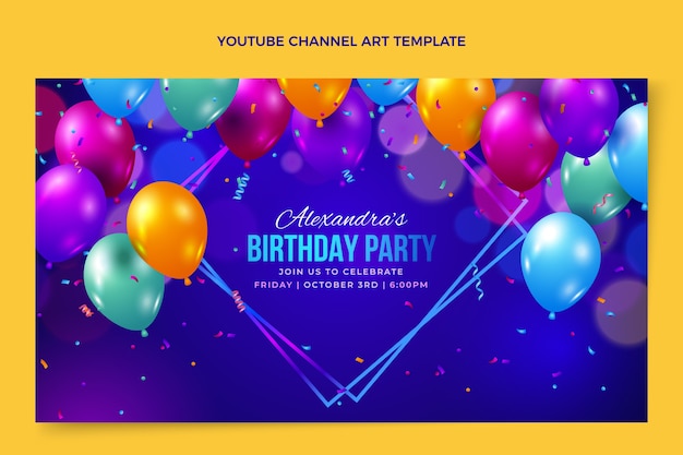 Vector gratuito gradiente colorido cumpleaños canal de youtube arte