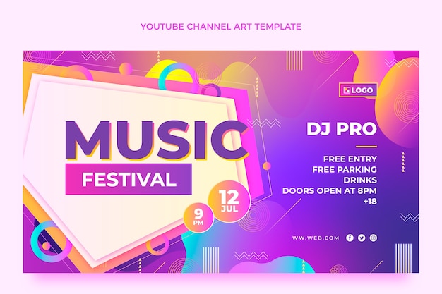 Vector gratuito gradiente colorido festival de música canal de youtube arte