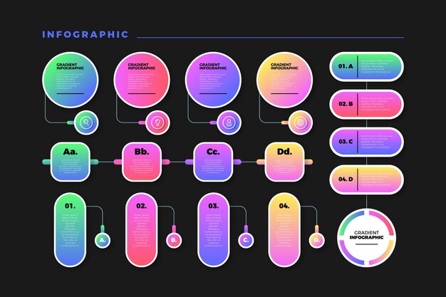 Gradiente colorido infografía con diseño organizado