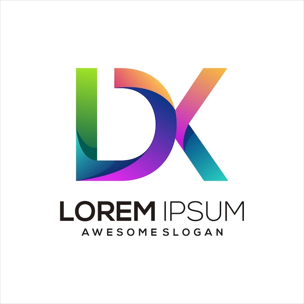 Gradiente colorido inicial del logotipo de la letra Dk