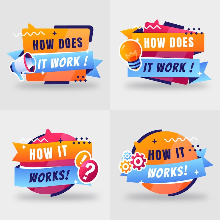 Vector gratuito gradiente cómo funciona la colección de etiquetas.