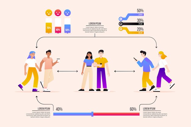 Gradiente conectando personas infografía.
