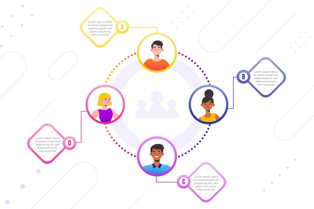 Gradiente conectando personas infografía.