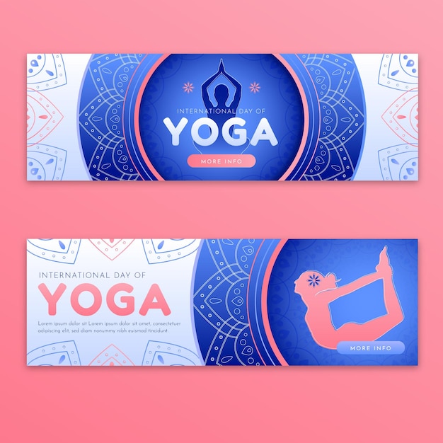 Vector gratuito gradiente día internacional del conjunto de banners de yoga.
