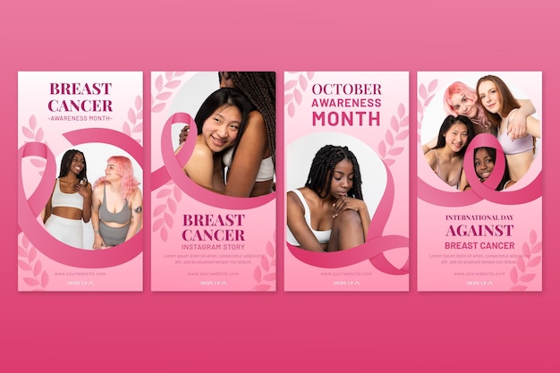 Vector gratuito gradiente del día internacional contra el cáncer de mama colección de historias de instagram con foto
