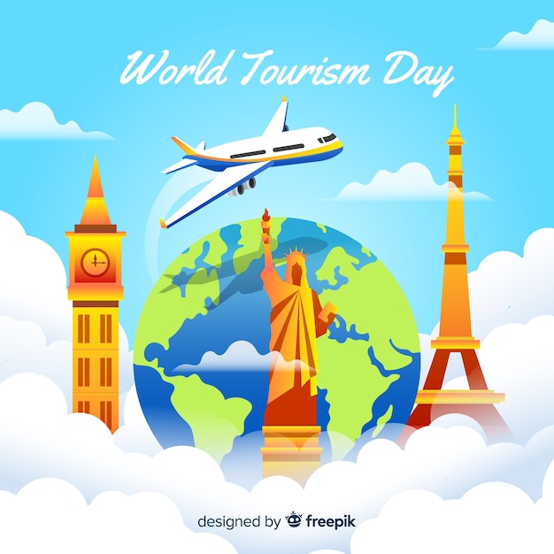 Gradiente del día mundial del turismo con avión