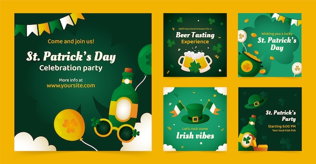 Vector gratuito gradiente día de san patricio colección de plantillas de publicaciones de instagram