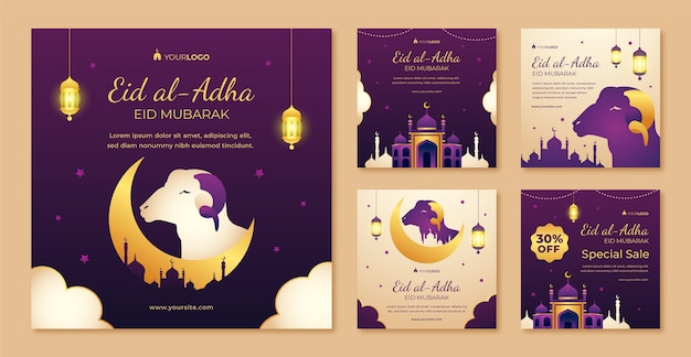 Vector gratuito gradiente eid al-adha publicación de instagram