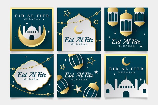 Gradiente eid al-fitr colección de publicaciones de instagram