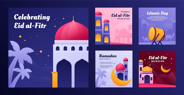 Gradiente eid al-fitr colección de publicaciones de instagram