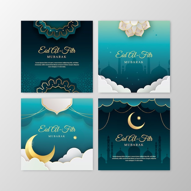 Gradiente eid al-fitr colección de publicaciones de instagram