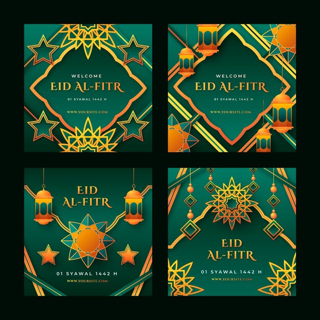 Gradiente eid al-fitr colección de publicaciones de instagram